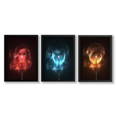 Imagem de Kit 3 Quadros Decorativos Harry Potter Moldura Com Vidro - Moldura Onl