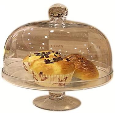 Imagem de Suporte de bolo europeu com cúpula, suporte de bolo com cúpula, forma de bolo de vidro transparente, cúpulas de alimentos, bandeja de decoração de flores, travessa de servir multifuncional (tamanho