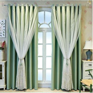 Imagem de Cortina blackout de camada dupla com sobreposição de tule, voile blecaute branco bordado em camadas sólido drapeado painel de sanefa, sala de estar, quarto de menina, isolamento de poupança de energia