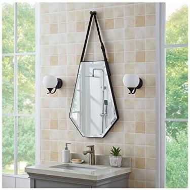 Imagem de Espelho de parede chanfrado para pendurar com alça de couro, espelho de decoração de casa moderna, para penteadeira de banheiro, sala de estar, quarto, entrada, marrom/preto/laranja (20 × 27 polegadas