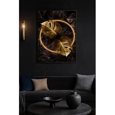 Imagem de Quadro Decorativo Luxo Folhagem Abstrata Preto e Dourado 90x65 (04, Preto, 90x65)