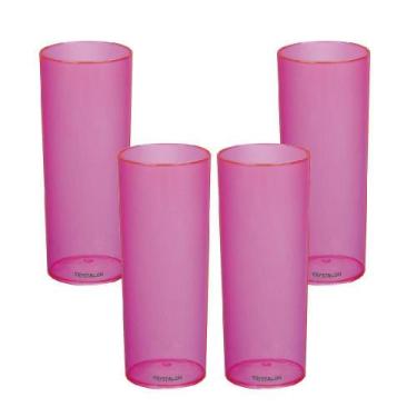 Imagem de Kit 4 Copos Tubo Rosa Neon 300 Ml Acrílico Ps - Krystalon