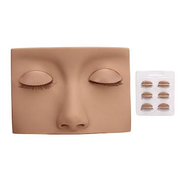 Imagem de Cabeça de manequim de cílios 3D Manequim de prática de extensão de cílios de silicone realista com pálpebras substituíveis para treinamento de beleza Maquiagem Limpeza facial (Castanho claro)