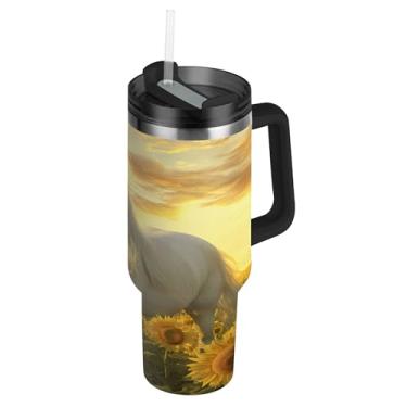 Imagem de SEHANY Copo Majestic Horse 1,134 g com tampa e canudo, aço inoxidável de vácuo duplo isolado garrafa de água esportiva suporte para copo de café de viagem à prova de vazamento para bebida gelada