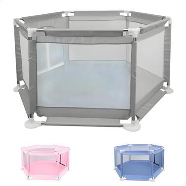 Imagem de Baby Bear Props Cercadinho Infantil Chiqueirinho com Tela para Bebês e Crianças Hexagonal Cor Cinza