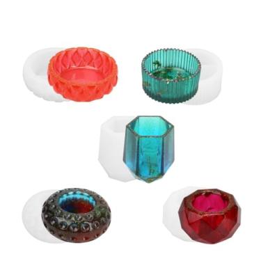 Imagem de 5 peças de molde de fundição para vaso de flores, molde de silicone, suporte de vela, faça você mesmo, plantas suculentas, vaso de concreto, moldes de cimento de gesso para decorações de artesanato