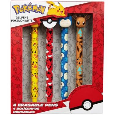 Imagem de Conjunto de canetas apagáveis Pokémon com ponta de 0,6 mm para crianças, canetas esferográficas retráteis com topos 3D para desenho escolar, escrever Pikachu, presentes de anime para crianças (Multi
