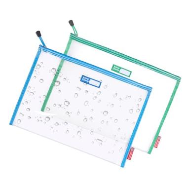 Imagem de Pasta de arquivo de plástico resistente com zíper transparente bolsa de suporte de documentos para organizar a4 carta de papel escritório professor armazenamento de materiais de arte