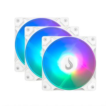 Imagem de Kit 3 Fans Rise Mode X Led Rainbow 120mm Molex Branco - RM-XLD-02-RBW