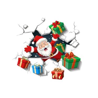 Imagem de MaiKeAYang Decalques de parede 3D, murais, decorações de parede de vinil removíveis, Papai Noel quebrando a parede com presentes para sala de estar, quartos de bebê, quarto, banheiro, casa, parede