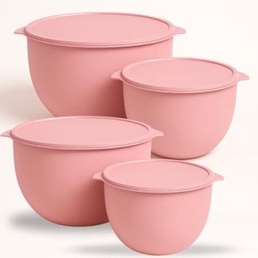 Imagem de Conjunto de 4 Potes para Mantimentos com Tampa, Plástico Empilhável, Livre de BPA, para Freezer e Micro-ondas, Rosa