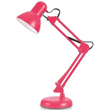 Imagem de Luminária de Mesa Articulável em Metal com Garra – Abajur Ajustável Bivolt para Escritório, Estudo e Trabalho – Compatível com Lâmpada E27(Rosa)