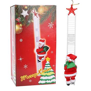 Imagem de SIWOTED Pai Natal Escada de escalada elétrica Decoração para casa Enfeites de árvore de Natal Presente (Escada única branca (estrela de cinco pontas))