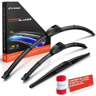 Imagem de A-Premium Lâminas de limpador de para-brisa com indicador de desgaste e toalha - Compatível com Toyota Prius 2004-2009 e Lexus RX500h 2023-2024 - Conjunto de lâminas de limpadores dianteiros traseiros