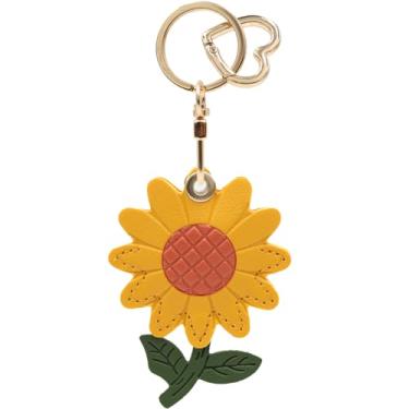 Imagem de Capa MC Fashion de couro PU compatível com AirTag, linda capa de rastreador GPS de girassol com pingente de chaveiro (girassol)