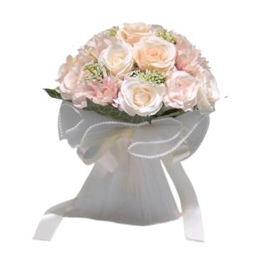 Imagem de Buquê de flores de seda artificial para casamentos – Arranjo floral de orquídea rosa e dália, nupcial (champanhe 2)