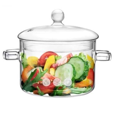 Imagem de Panela de vidro para cozinhar Borosilicato de fogão de vidro com tampa e alça de cozinha para macarrão Sopa de macarrão Leite " (1900ML)