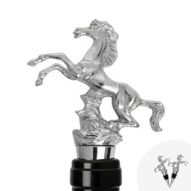 Imagem de Smokey Cocktail Rolhas de garrafa de vinho Galloping Horse, conjunto de 2 - vedação de metal e borracha | Rolha decorativa reutilizável para vinho e licor