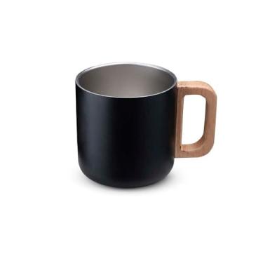 Imagem de Caneca Térmica Premium com Alça de Bambu, 400ml, Aço Inox, Isolamento Térmico, para Casa e Escritório