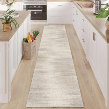 Imagem de Enkor Tapetes de corredor para corredor, tapetes abstratos laváveis macios antiderrapantes para cozinha, tapete moderno para entrada, sala de estar, quarto, bege e cinza