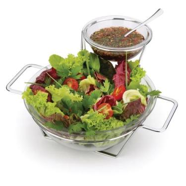 Imagem de Saladeira Gourmet Com Dois Potes De Vidro Para Molho Massas Multiuso S
