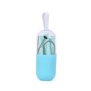Imagem de Palito de beber silicone reutilizável dobrável com estojo transporte e escova limpeza grau alimentar lavável lava-louças portátil fácil usar limpar
