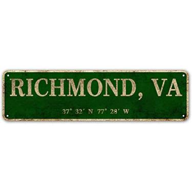 Imagem de LINStore Richmond, VA Placa de cidade rústica vintage arte de metal decoração de parede escritório/casa/sala de aula 10 x 40 cm