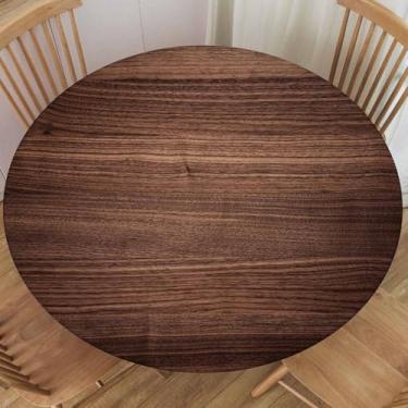 Imagem de UNJOOES Toalha de mesa redonda de grão de madeira com borda elástica marrom escuro toalhas de mesa de nogueira capas ajustadas para cozinha fazenda festa piquenique, 152 cm adequado para mesas de 122