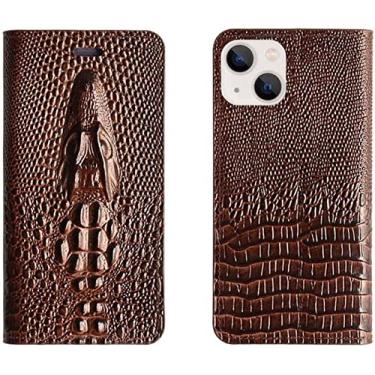 Imagem de CYSUE Capa de telefone fólio com cabeça de crocodilo em relevo, para Apple iPhone 14 Plus Capa de couro de 6,7 polegadas [Slot para cartão] [Suporte] (Cor: marrom)