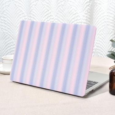 Imagem de Seorsok Compatível com MacBook Air 13 polegadas 2022 2021 2020 2019 2018 versão A1932 A2179 M1 A2337 Touch ID, linda capa rígida de couro listrado arco-íris com capa de teclado, tecido roxo