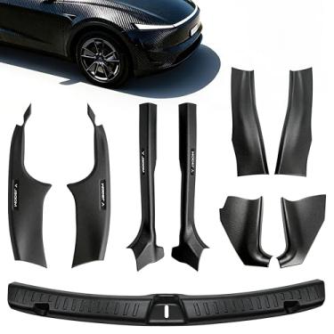 Imagem de Yoegowu 10 peças de protetor de peitoril de porta e porta-malas para Tesla Model Y Juniper 2025 2026, kit de acessórios interiores de padrão de fibra de carbono - protetores anti-arranhões para