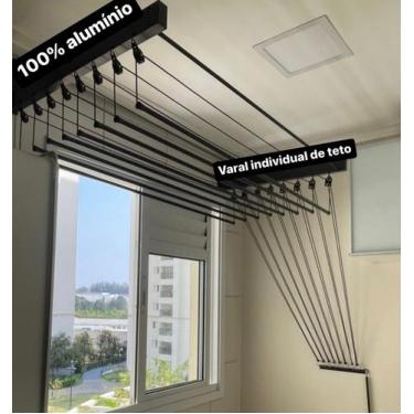 Imagem de Varal individual de TETO 1M com 6 varetas na cor PRETO - Plus varais