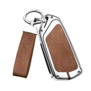 Imagem de Capa De Chave De Carro Em Liga De Zinco, Compatível Com Seat Ateca Leon Fr 2 Ibiza, Capa De Couro Genuíno De Alta Qualidade, Fivela, Acessórios Automotivos(D silver brown)