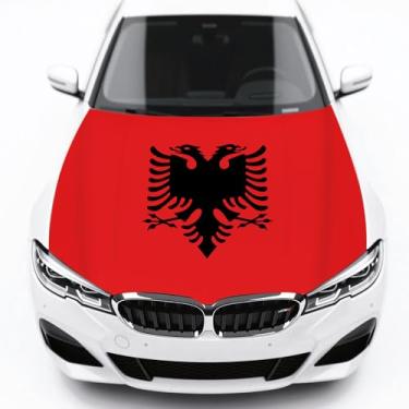 Imagem de Capa de capô de carro com bandeira da Albânia Capa de capô durável à prova de intempéries com ajuste universal para proteção de todas as estações, ajuste personalizado para carro, caminhão, SUV