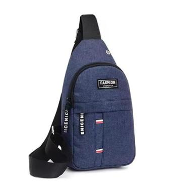 Imagem de Bolsa masculina de lona de lazer esportiva pequena mochila de tecido oxford bolsa mensageiro de ombro único, Azul