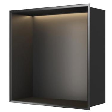 Imagem de Nicho de chuveiro de aço inoxidável embutido para banheiro, armários de armazenamento de decoração, suportes de papel higiênico de camada dupla para quarto de hotel (preto, 32 x 32 x 12,5 cm - 33 x 13