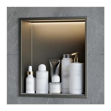 Imagem de Nicho de chuveiro, aço inoxidável para quarto molhado alcova embutida, xampu cosmético higiênico organizador de chuveiro à prova d'água, casa quarto sala de estar prateleiras de banheiro (cor: cinza