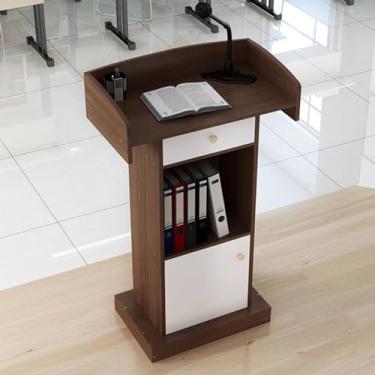 Imagem de Mesa de recepção com balcão, balcão de recepção de escritório, balcão de recepção multifuncional, grande espaço de armazenamento, supermercado moderno simples loja de conveniência hotel (sândalo)