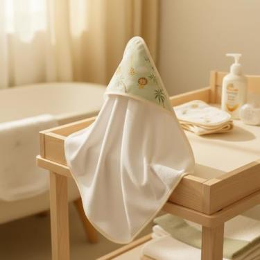 Imagem de Toalha de Banho Bebê com Capuz Forro Fralda 100% Algodão Safari Reino Encantado dos Animais Verde