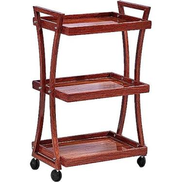 Imagem de Carrinho de rodinhas multifuncional - Carrinho de cozinha de 3 camadas com rodízios, elegante torre de armazenamento para salão e casa, fácil de montar, 49 x 33 x 78 cm, acabamento escuro