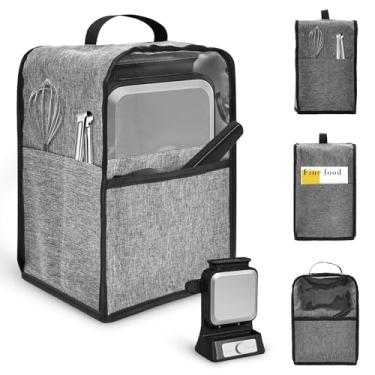 Imagem de Capa antipoeira para máquina de waffle, capa visível compatível com BW1001 Belga Waffle Maker Pro NeverStick, 21 x 18,5 x 31 cm, capas protetoras à prova de poeira com alça superior e bolsos para mini
