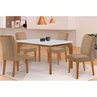 Imagem de Sala Jantar Mesa Londrina Tampo c/ Vidro Curvo 120cm 4 Cadeiras Dakota