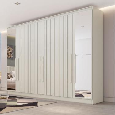 Imagem de Guarda Roupa Casal Ripado com Espelho 6 Portas Em MDF Oxford Made Marcs