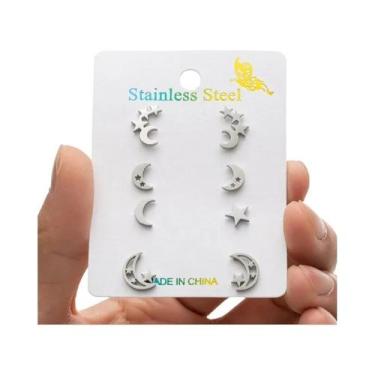 Imagem de Conjunto De Brincos Minimalistas Femininos Com Estrelas E Lua, 4 Pares