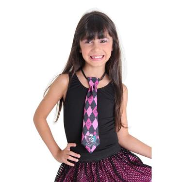 Imagem de Gravata Monster High Rosa e Preta Acessório Draculaura Infantil - Matt