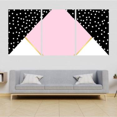 Imagem de Kit 3 Quadros Decorativos Mosaico Rosa e Preto