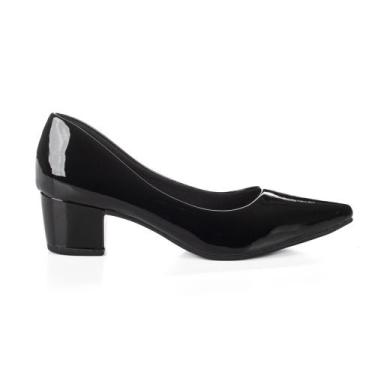 Imagem de Sapato Scarpin Moda Feminina Rafaela Salto Baixo Grosso 5 Cm, Preto, 3