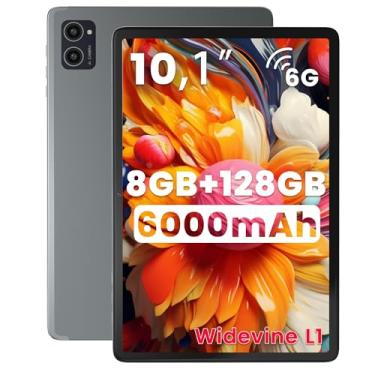 Imagem de Azeyou Tablet Android, 8 GB de RAM, 128 GB de ROM, bateria de longa duração de 10 horas, tela grande, armazenamento expansível de 1 TB, processadores octa-core, Wi-Fi 6, câmera dupla, fino, leve