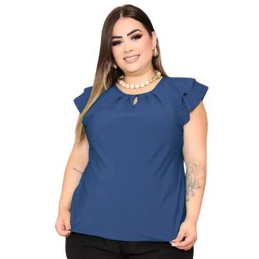 Imagem de Blusa Feminina Plus Size Social Manga Curta Detalhe Gota Botão Crepe -