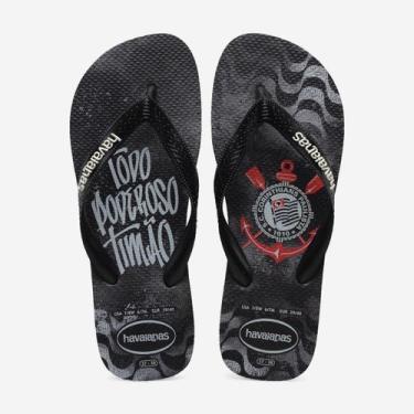 Imagem de Chinelo Havaianas Top Times Corinthians, Preto, Branco, 39/40